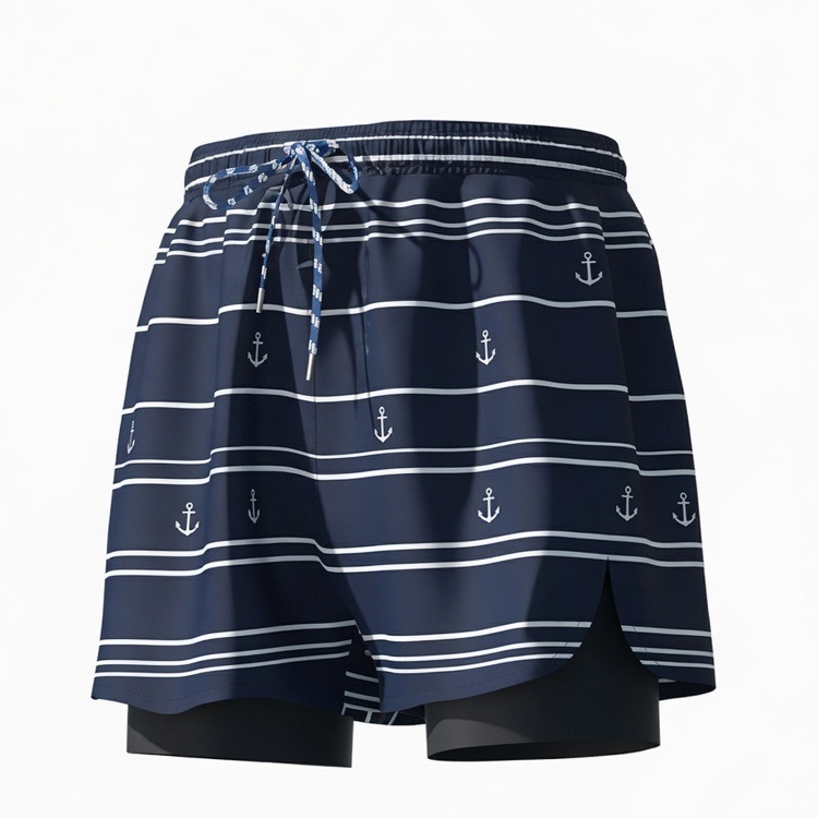 RTX Navy Anchor Stripe Swim Trunks